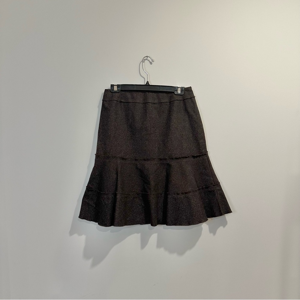 Tribal | vintage women's 4 29'' brown midi tweed wool skirt with ruffles